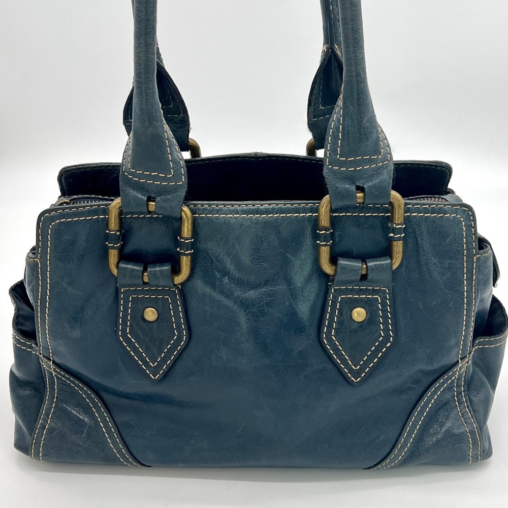 Vintage Wilsons Denim Blue Saddle Leather Purse Shoulder Bag Satchel Y2K